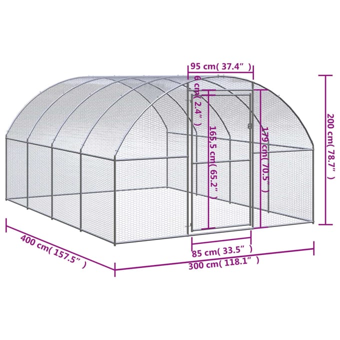 vidaXL - Kippenren - 3x4x2 - m - gegalvaniseerd - staal