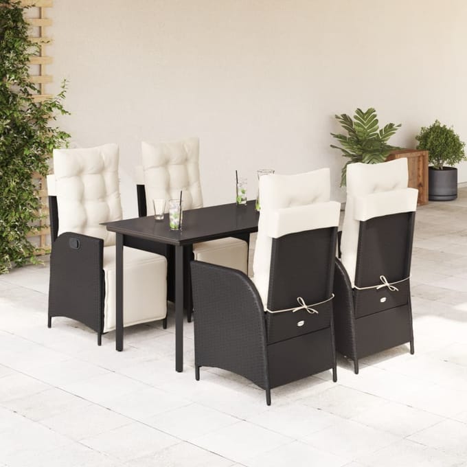 vidaXL - 5-delige - Tuinset - met - kussens - poly - rattan - zwart
