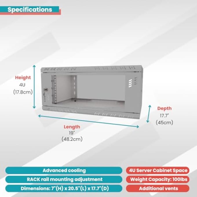 Wandmontage Serverkast - Netwerkrack voor 19" IT- en A/V-apparatuur - 450 mm diepte
