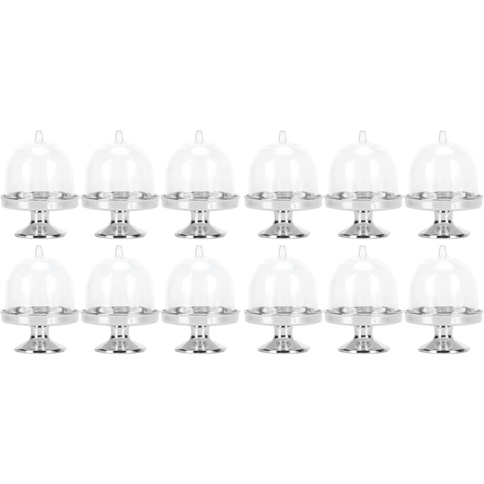 12 Set Mini Candy Box Cake Stand Cupcake Candy Display Plate with Lid Party SuppliesBottom Silver white