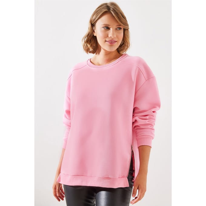 Crew Neck Rits Gedetailleerde Sweater