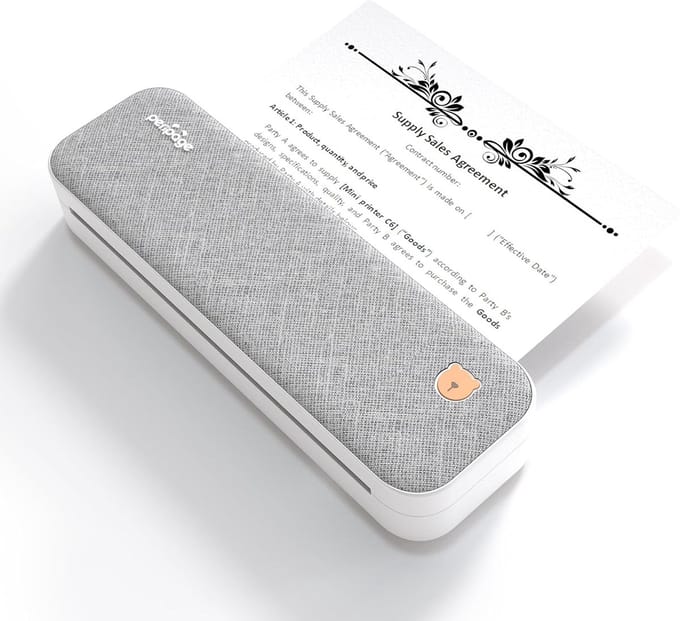 Originele Peripage A40 Sky Grey Draagbare Bluetooth Printer - Thermisch - Mobiel- A4- Zwart Wit - Inclusief een rol thermisch papier - 203 dpi