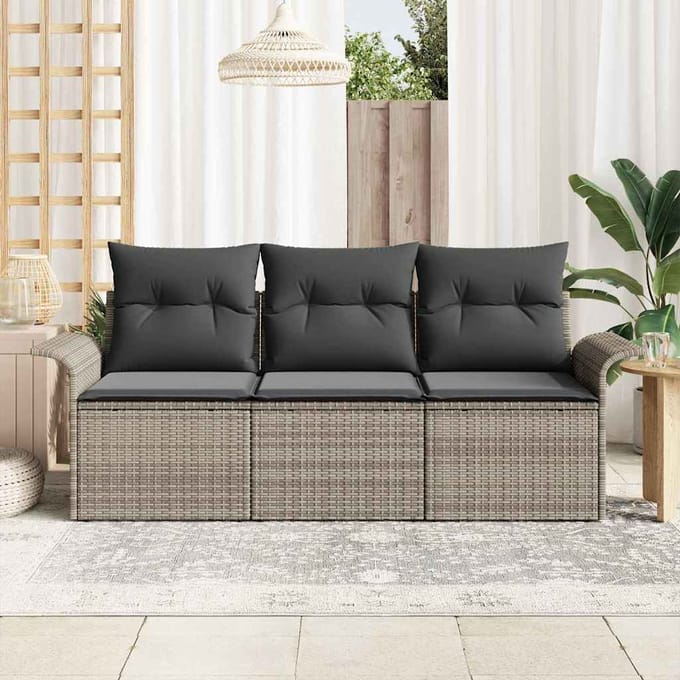 vidaXL - Bankstel - 3 - st - 3-Aantal - zitplaatsen - Grijs - poly - rattan