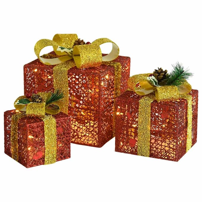 vidaXL - Kerstdecoratie - geschenkdozen - 3 - st - binnen/buiten - rood