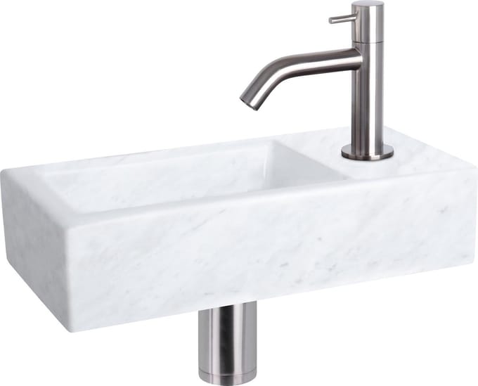 Differnz Helios Fonteinset marmer 37.5x18.5x9.5cm gebogen mat chroom