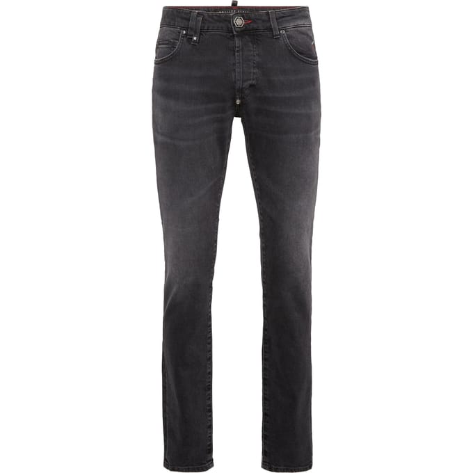 Super Straight Cut Jeans With Monogram Patches