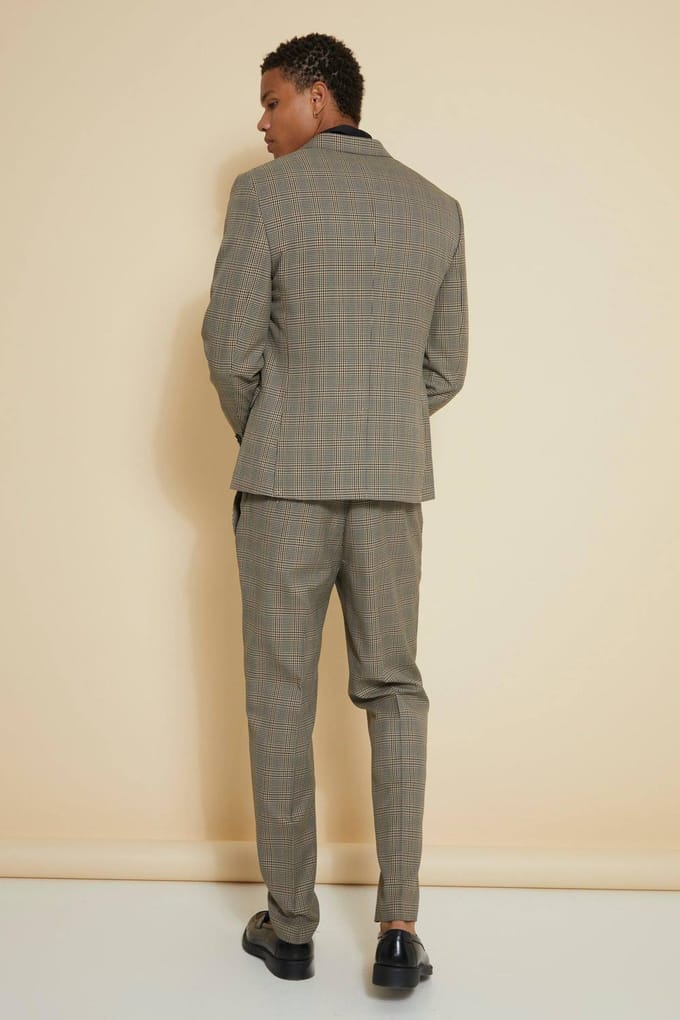 Slim Single Breasted Check Suit Jacket | Brown | Size 48R