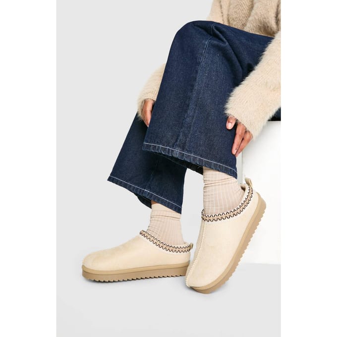 boohoo Dames Geborduurde Gezellige Mules | Beige | Maat: 6