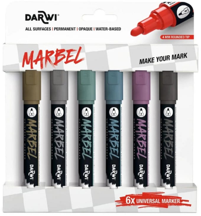 DARWI Marbel set 6 markers 4mm metallic