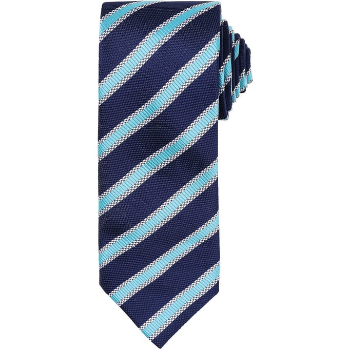 Premier Heren Streep Wafel Stropdas (Marine / Turquoise)