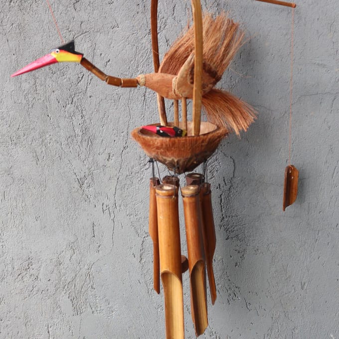 Bamboo Windgong - Natuurlijke Afwerking - Moeder en kuikens