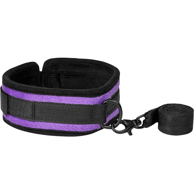 Rimba - Soft Bondage Halsband Met Leash - Zwart/Paars