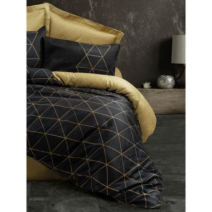 Parure de lit - 1 housse de couette 220 x 240 cm + 2 taies d'oreiller 60 x 60 cm - 100% coton renforcé - Noir