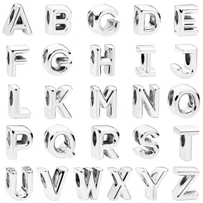 Perles Charm en Cuivre Adaptées aux Bracelets Mode Originaux Charms 26 Lettres Pinyin Anglais Perle Article Cadeau Pour Dames Pièce de Bijouterie D white