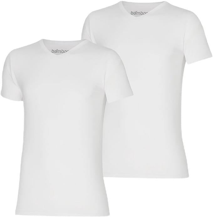Apollo heren T-shirt Bamboe - V Hals- 2-pack - Wit  - S