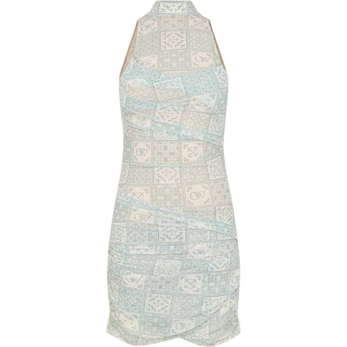 Off White Dames Tulle Hoge Kraag Slip Dress (Blauw/Wit)
