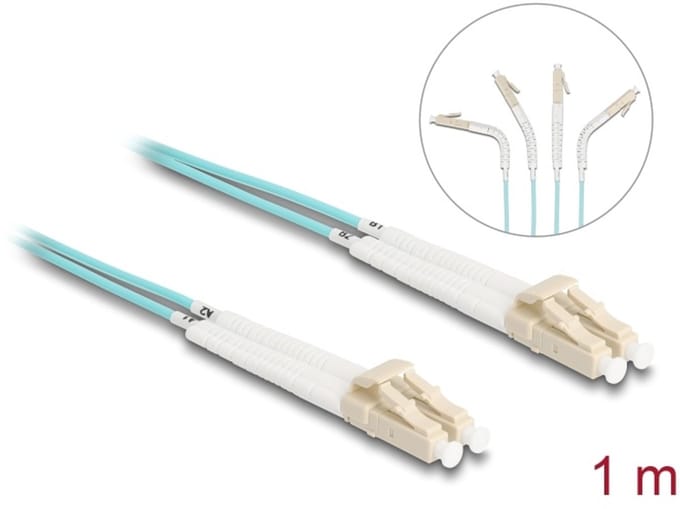 Delock Optical Fiber Cable LC Duplex to LC Duplex Multi-mode OM3 angled 1 m