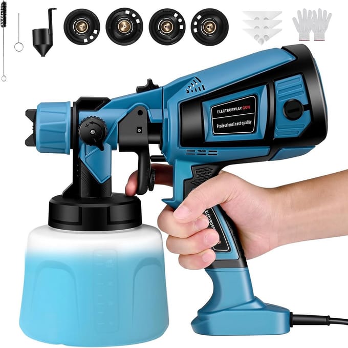 Verfspuitpistool - Elektrische spuit - Muren schilderen - 3 spuitstanden - 1400ml container - Blauw