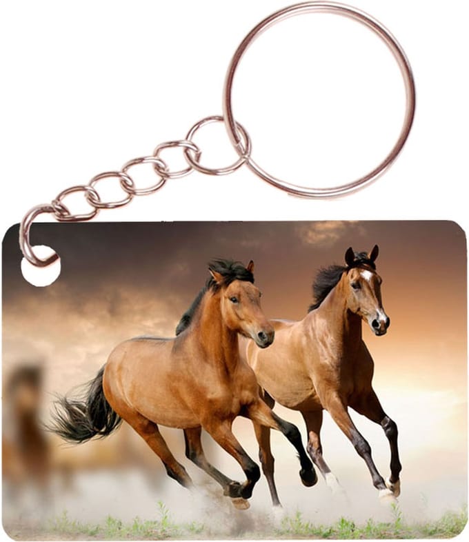 Sleutelhanger 6x4cm - Bruine paarden