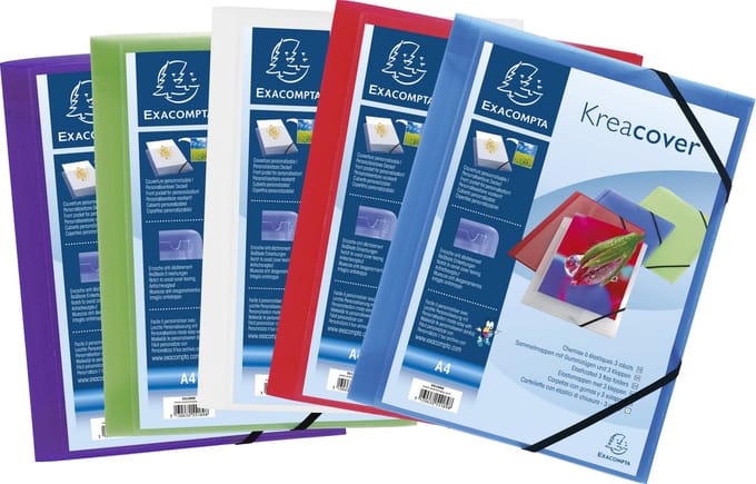 Exacompta 25x Kreacover® elastomap met 3 kleppen - ondoorschijnende PP 5/10de- A4 - Geassorteerd - 55189E