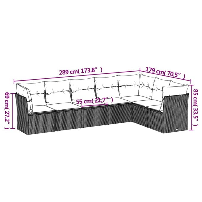 vidaXL - 7-delige - Loungeset - met - kussens - poly - rattan - bruin
