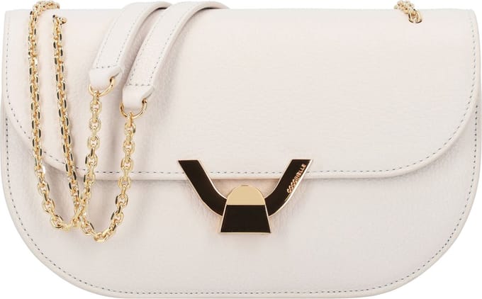 COCCINELLE Leren Schoudertas Dew Handbag Grained Leather Lambskin White Crème
