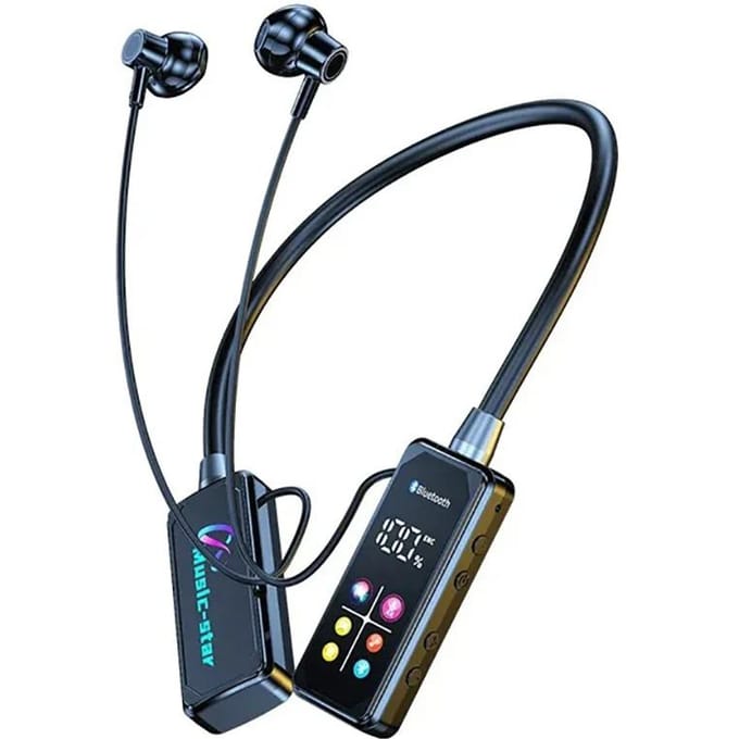 Bluetooth 5.4 Oortelefoons Draadloze Koptelefoon LED Display Nekband Headsets HiFi Stereo Oordopjes Ondersteunen Oortelefoon Monitor TF Afspelen zwart