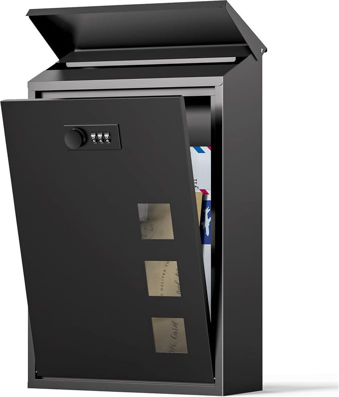 Wandmontage Brievenbus Waterdicht met Combinatieslot, Zwart