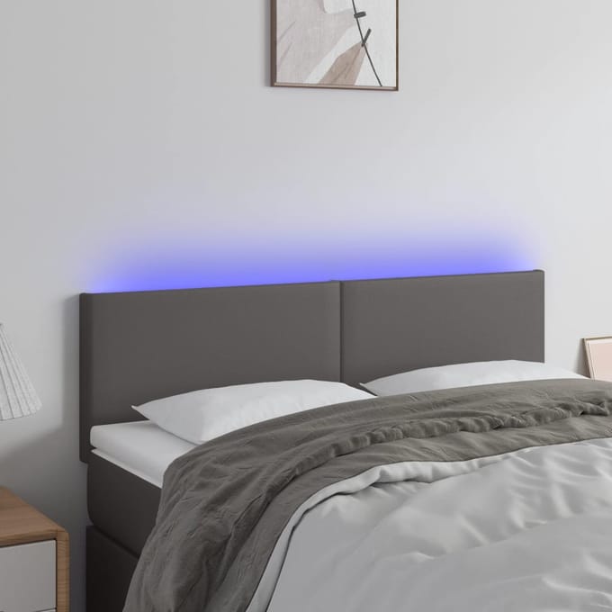 vidaXL - Hoofdbord - LED - 144x5x78/88 - cm - kunstleer - grijs