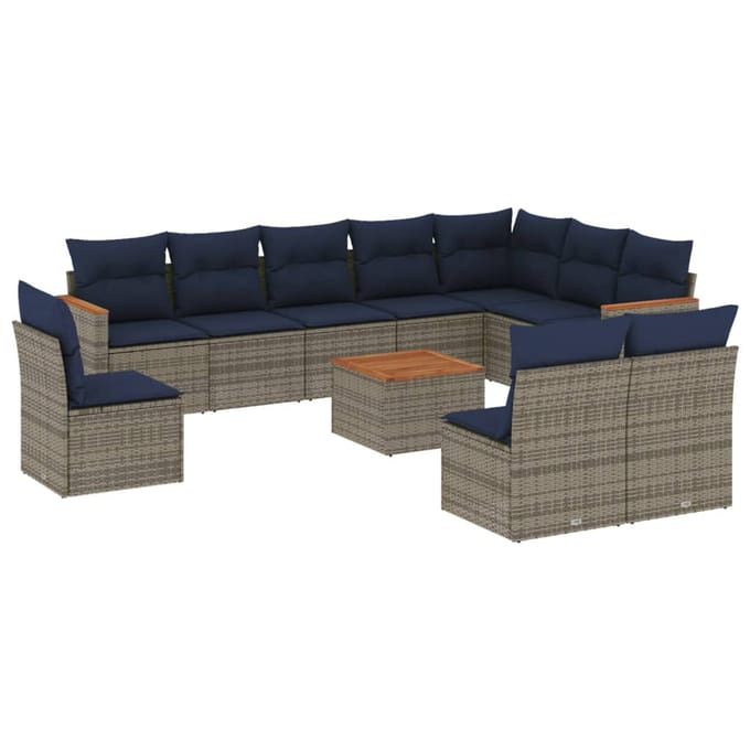 vidaXL - 11-delige - tuinbankset - met - kussens, - grijs - polyrotan