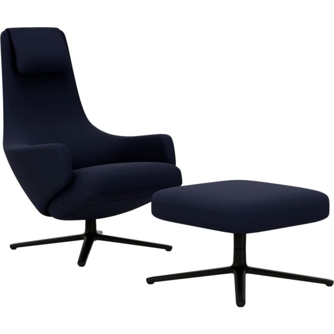 Vitra - Repos Fauteuil & Ottoman - basic dark gepoedercoat - Cosy2 donkerblauw - Zithoogte 40 cm