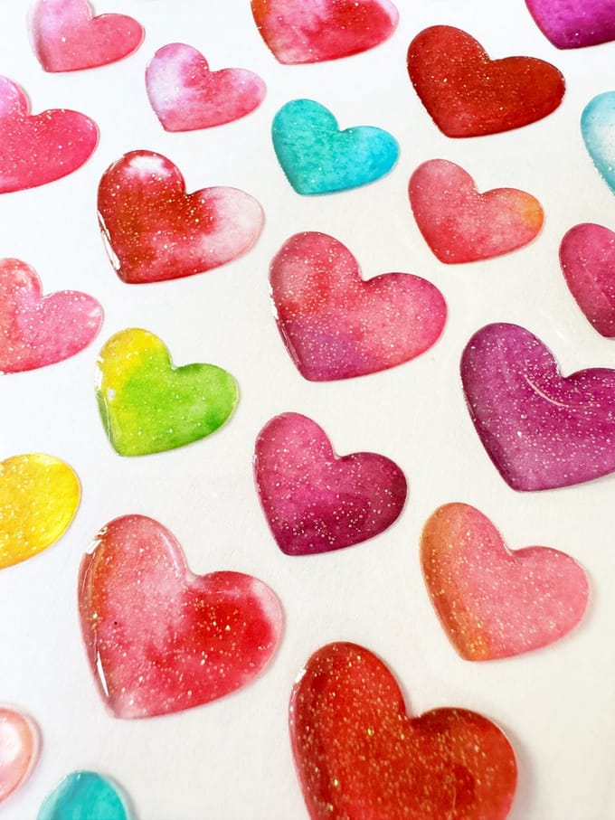 Gel Stickers Hartjes met Glitters - Hartjes Stickers - 2 Stickervellen