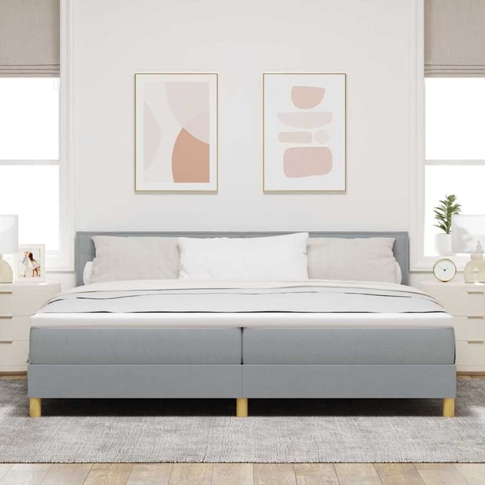 vidaXL - Boxspring - bed - met - kussen - Lichtgrijs - 200 - x - 200 - cm - Stof