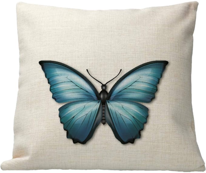 Kussen - Design - Insect - Blauwe Vlinder - Linnen - Kleurvast - inclusief vulling