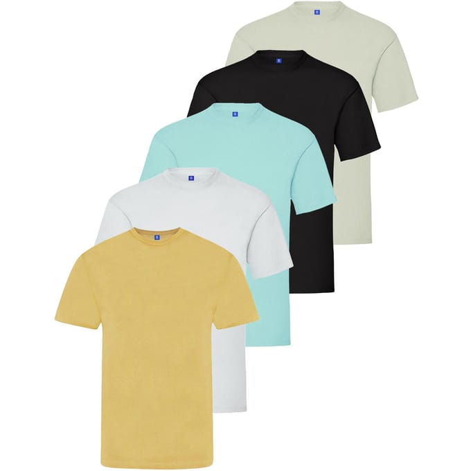 Kruze Heren Crew Neck T-Shirts (5 Pack) - BLK/GRY/WHT/SKY/BEIGE