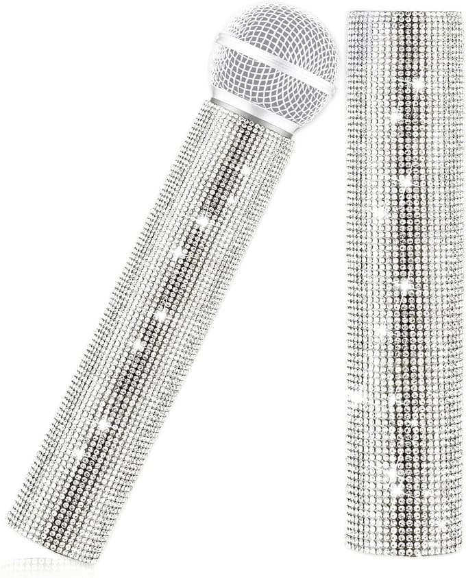 Microfoonhoes Glitter - Decoratieve Cover - Optredens Decoreren - Flexibel Universeel - 19 cm Lengte - Zilver