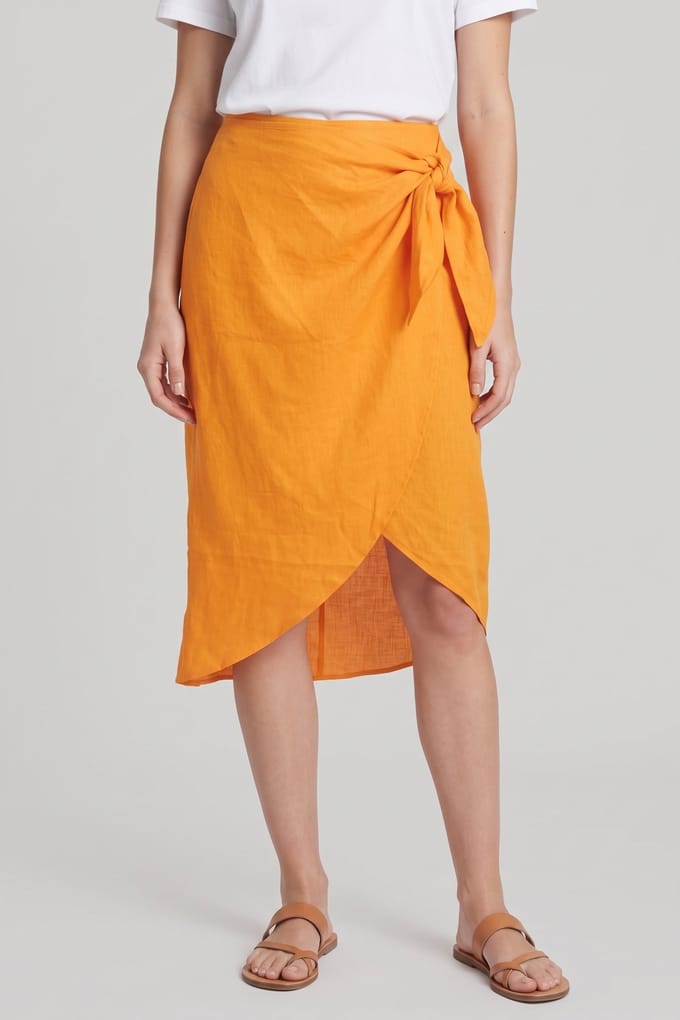 ARKET Lima Wrap Linen Skirt Orange Maat: S | Midi Rokken Outlet | Dames | Oranje