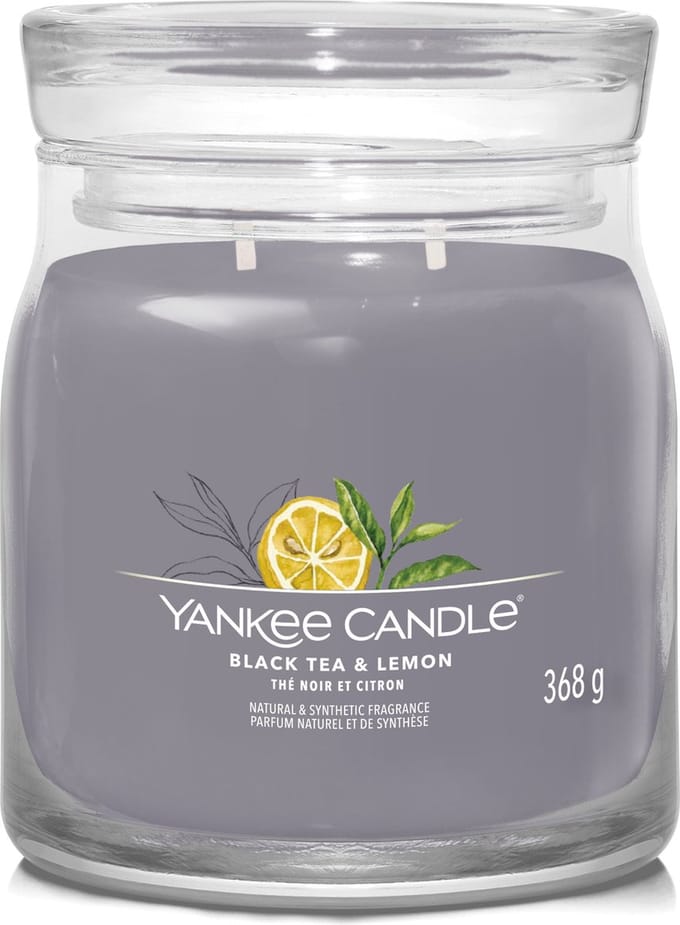 Yankee Candle - Black Tea & Lemon Medium Geurkaars - 50 branduren - 2 lonten