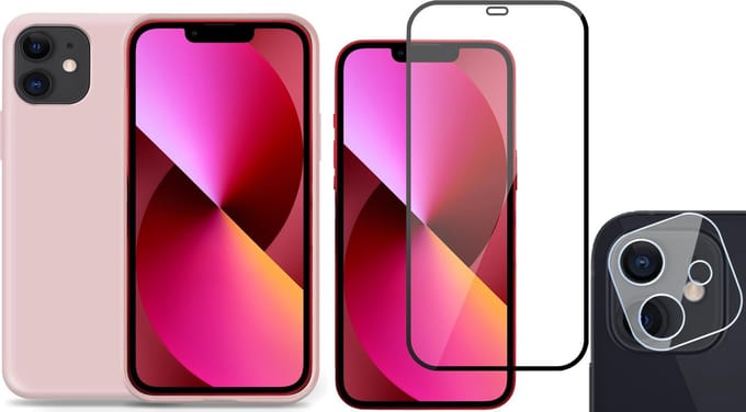 TechNow Shock Proof Backcover Hoesje geschikt voor iPhone 12 - Full Screenprotector en Camera Screen Protector - Roze