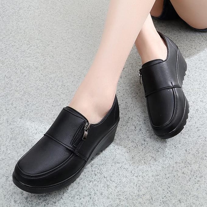 Herfst Instappers Dames Dames Echt Leer Werkschoenen Moeder Comfortabele Bruiloftsschoenen 40 zwart