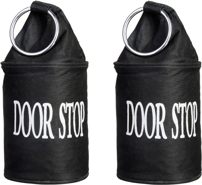 Deurstopper met ring van canvas -  functionele hoogte: 16cm - SET 2-Stuks gevuld met zand - zwart