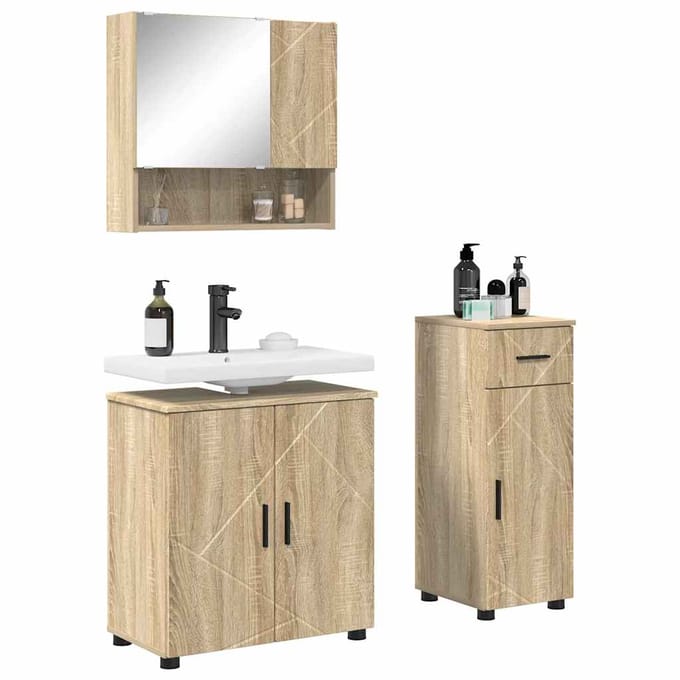 vidaXL - Badkamermeubel - Set - 3 - st - Sonoma - Eik - 61 - x - 35 - x - 64 - cm