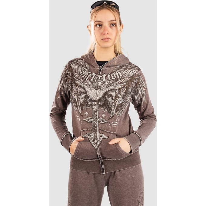 Affliction Death Eyes Burnout Zip Hoodie bruin