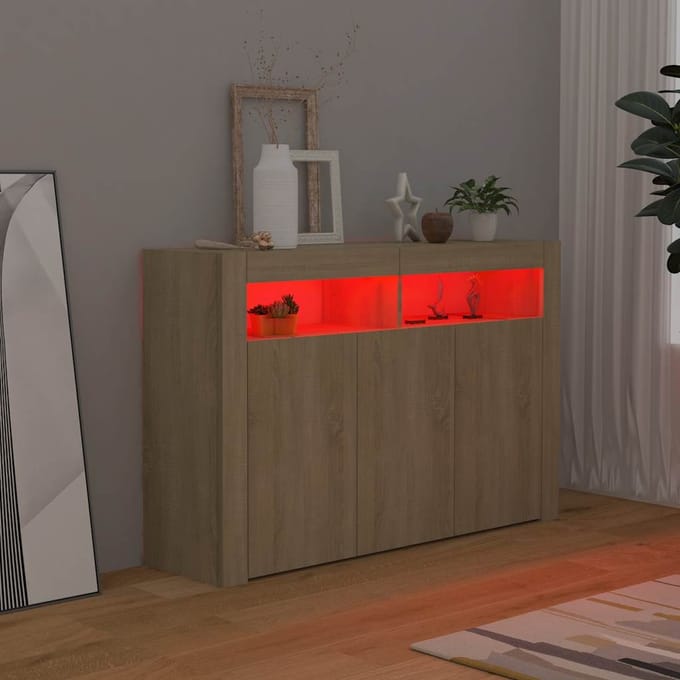 vidaXL - Dressoir - met - LED-verlichting - 115,5x30x75 - cm - sonoma - eikenkleur