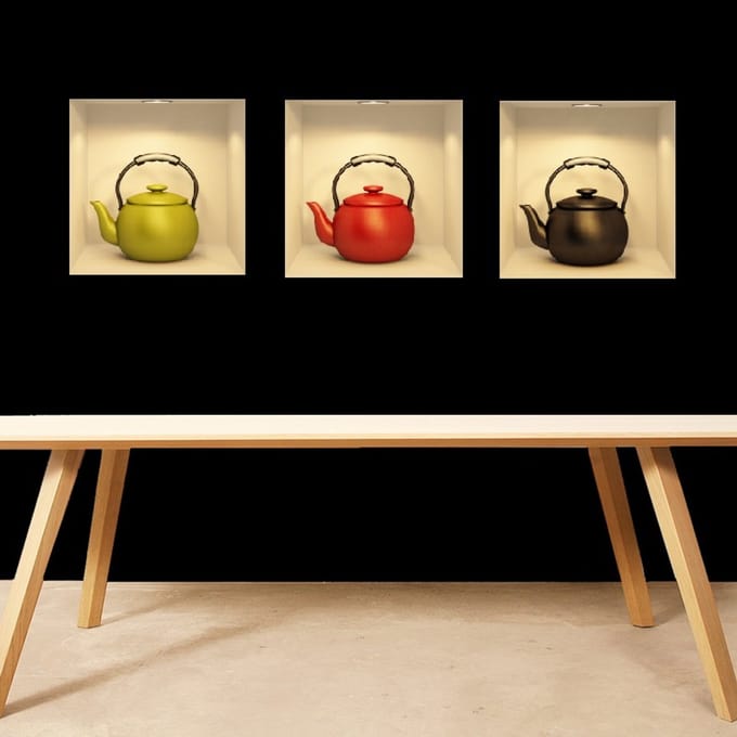 Sticker met 3D-effect, theepotontwerp, 30 x 90 cm