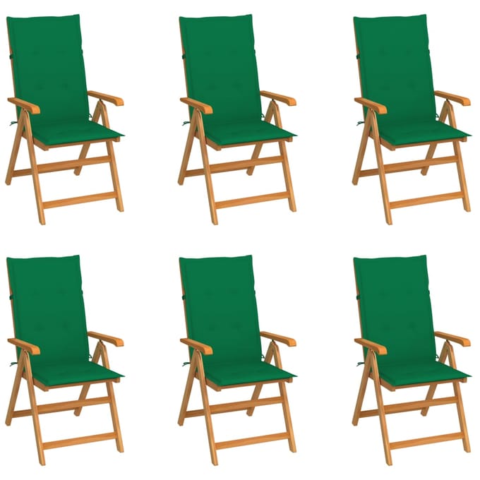 vidaXL - Inklapbare - stoelen - 6 - st - met - groene - kussens - massief - teakhout
