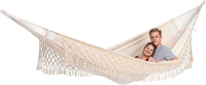 Elegante Premium Jacquard Boho Hangmat 250x160 cm - Tot 200 kg - Wit