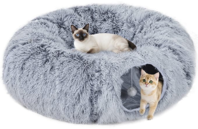 PawHut kattentunnel - Polyester, metaal - 90 x 80 x 27 cm - Lichtgrijs