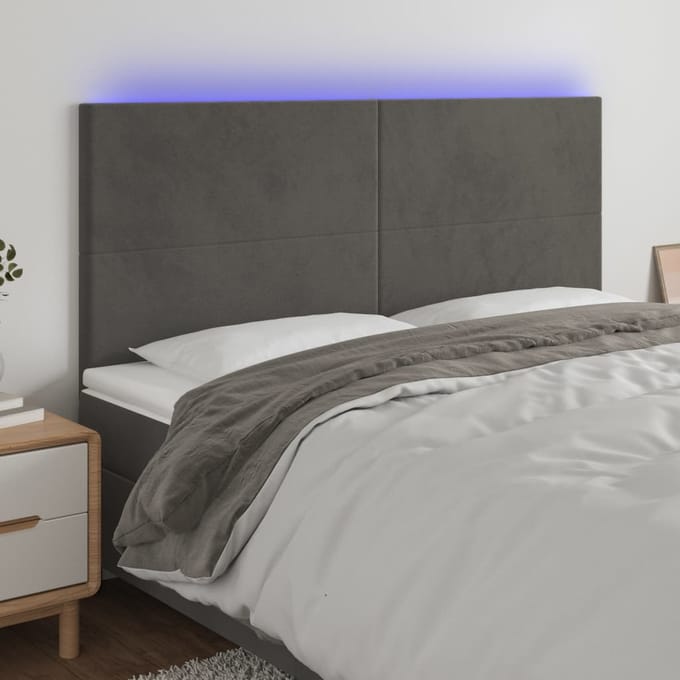 vidaXL - Hoofdbord - LED - 200x5x118/128 - cm - fluweel - donkergrijs