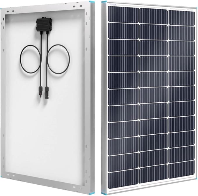 Renogy 16BB N-type 100Watt 12V solar panel, 25% high efficiency, PV module charger, solar panel for RV Marine Rooftop farm battery and other off-grid applications, 500Wh